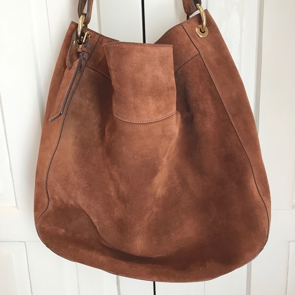 RALPH LAUREN COLLECTION LUXURY CHESTNUT SUEDE BUCKET BAG - Picture 9 of 12